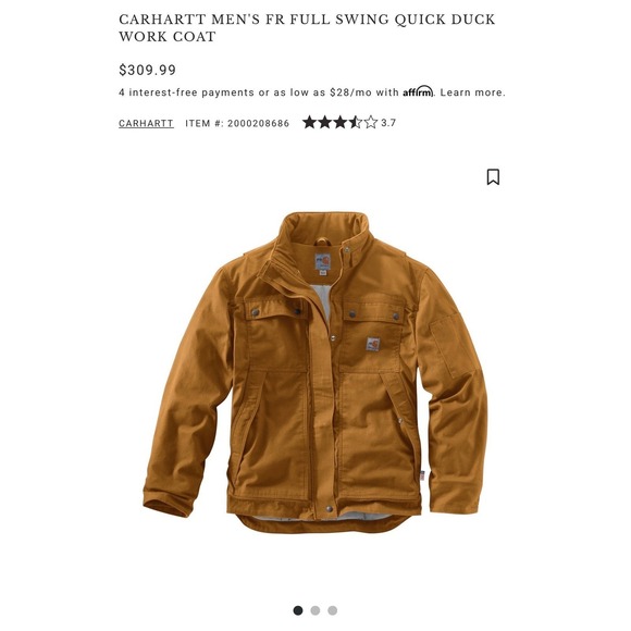 Carhartt Mens FR Full Swing Quick Duck Work Coat Brown 2XL OJ2182-FRM NEW